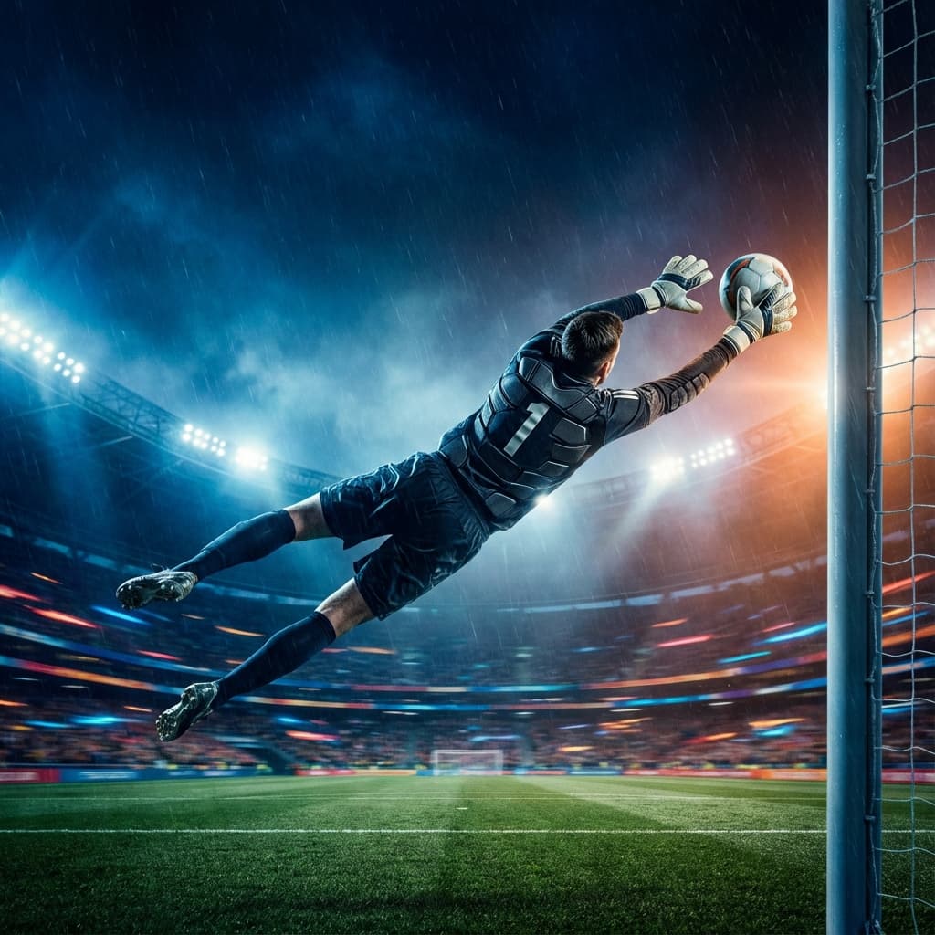 Goalkeeper making a spectacular save